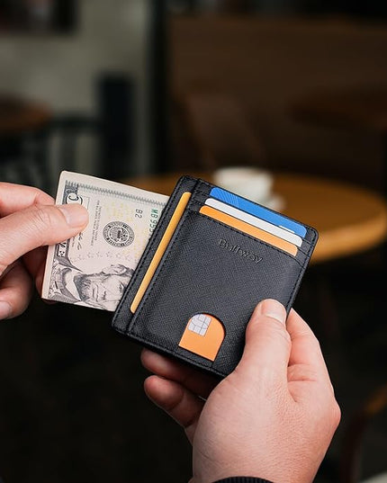 Buffway Slim Minimalist Front Pocket RFID Blocking Leather Wallets for Men and Women - Cross Black
