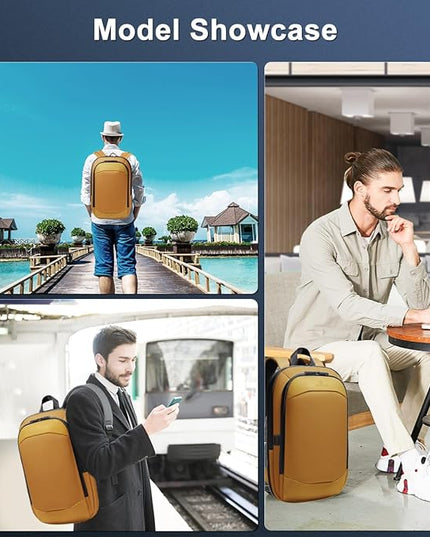 hk Business Backpack for Men 17 Inch,Slim & Expandable Waterproof Travel Laptop Backpack with USB Charger Port (Yellow)