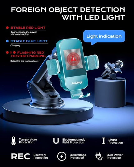 CHGeek Wireless Car Charger, 15W Fast Charging Auto Clamping Car Charger Phone Mount Phone Holder fit for iPhone 16 15 14 13 12 Pro Max 11 XR XS, Samsung Galaxy S25 Ultra S24 S23 S22, Dark Teal