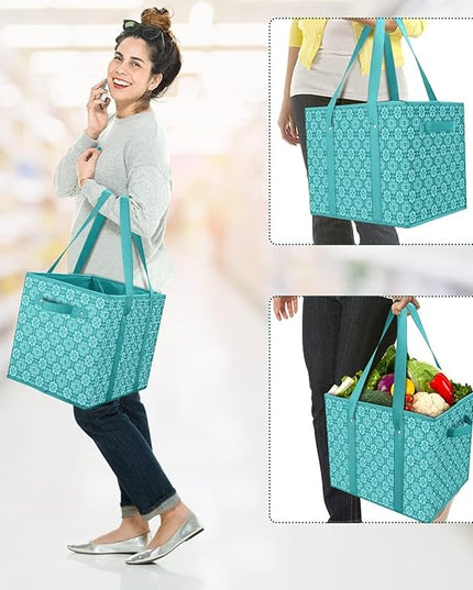 WISELIFE Reusable Grocery Bags [3 Pack],Large Grocery Tote Bag Water Resistant Shopping Bags Foldable Grocery Bag for Clothes,Shoes and Picnic,Green