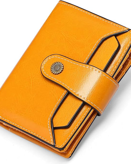 Falan Mule Women's Wallet, Genuine Leather, Bifold, RFID Blocking, Antique Yellow, 10 Slots, 2 Windows, 1 Zipper Pocket, 2 Compartments