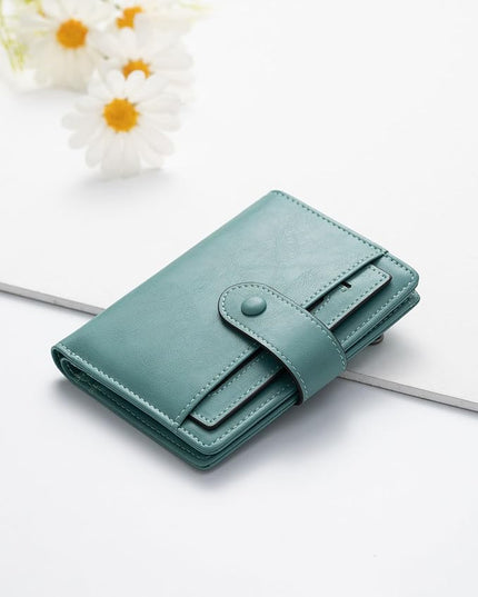 Alldaily Small RFID Blocking Leather Wallet for Women, Bifold with 10 Card Slots and Zipper Pocket (Purist Blue)