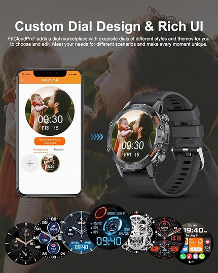 SUNKTA Military Men's Smart Watch (Answer/Dial Calls),100 Sports Modes, 5ATM Waterproof Fitness Watch with Heart Rate/SpO2/Blood Pressure for Android and iOS,1.39''HD Full Screen Smartwatch