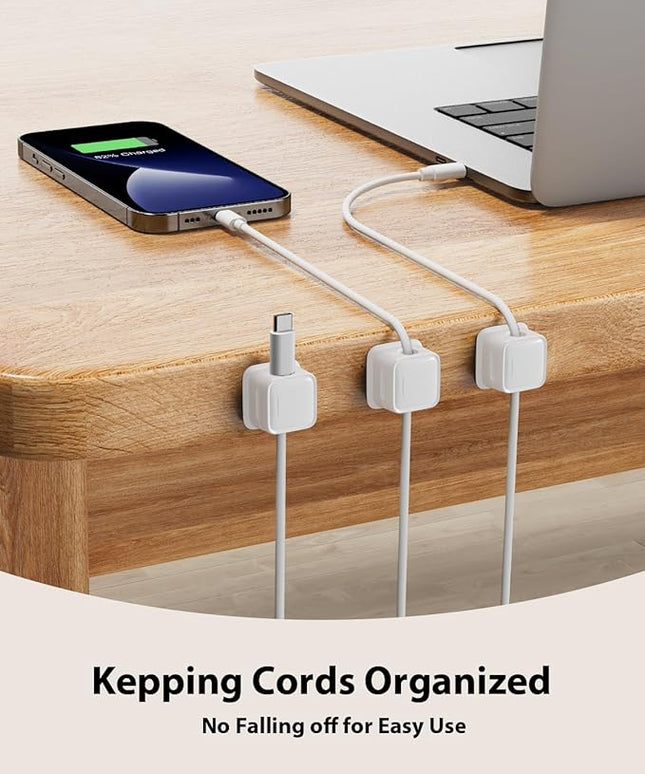 16 Pack Magnetic Cord Organizer Holder,Strong Adhesive Desk Cable Management Easy Open,Organize Phone Charging Cords Wire Holder Organizer Neatly for Home,Office,Car,Desk,Nightstand-White