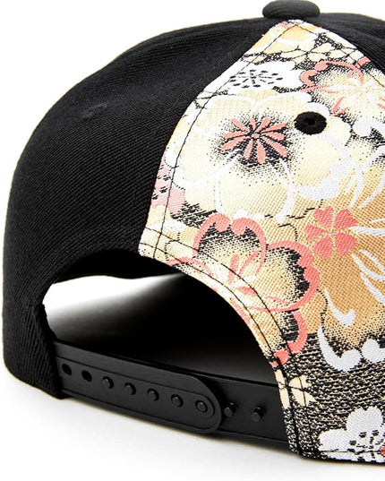 W@nderFabric Traditional Japanese Kimono Baseball Cap, Embroidered Pattern, Adjustable Snapback Flat Brim, 6-Panel Cap