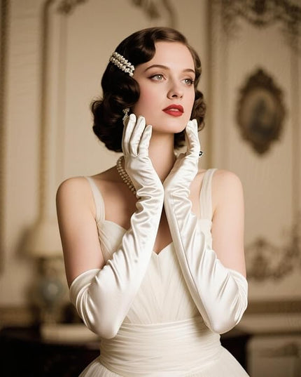 THARAHT Women Long Gloves with Satin Elbow Length for 1920s Opera Tea Party Costumes Bridal Evening Dress