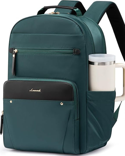 LOVEVOOK Laptop Backpack for Women with 2X Extra-Large Tumbler Pockets, 15.6" Work Backpack Purse, Travel Personal Item Bag, Carry On Business Computer Bag for Office, School, or Gift, Lustrous Pine
