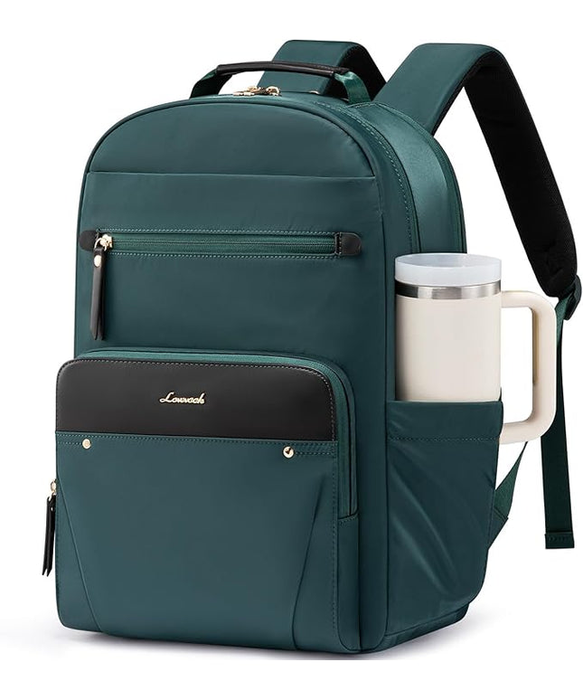 LOVEVOOK Laptop Backpack for Women with 2X Extra-Large Tumbler Pockets, 15.6" Work Backpack Purse, Travel Personal Item Bag, Carry On Business Computer Bag for Office, School, or Gift, Lustrous Pine