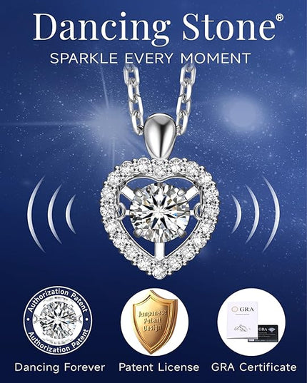 MomentWish Necklace for Women, Sparkling Gift for Her, 1Carat Moissanite Heart Pendent for Her, 925 Sterling Silver Dance Necklace for Anniversary Christmas Valentines