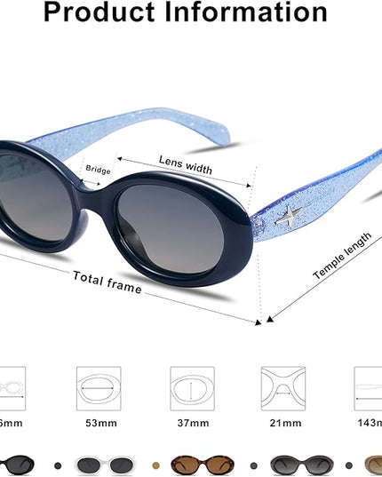 SOJOS Small Retro Oval Polarized Sunglasses for Women Men 90s Vintage UV400 Protection Tiny Sun Glasses SJ2286