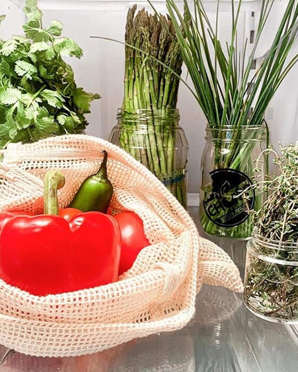 Reusable Mesh Produce Bags - 8 Pack, 100% Organic Cotton Reusable Net Vegetable Bags - Environment-friendly & Washable Fruit, Vegetable & Produce Sacks (2 X Large, 2 Large, 2 Medium, 2 Small)
