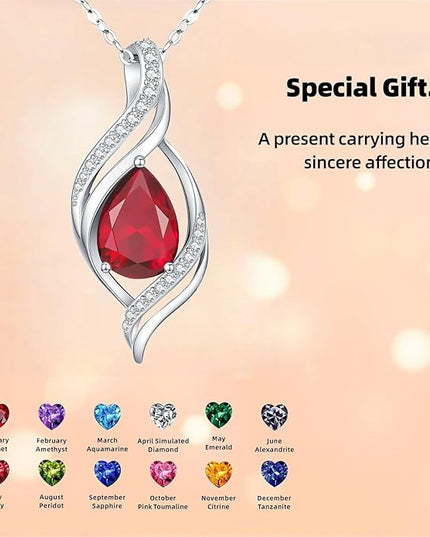Birthstone Necklace gift for Women S925 Sterling Silver Teardrop with Cubic Zirconia- Birthday Jewelry gift for her, Girlfriend, Wife, Mom on Birthday, Anniversary
