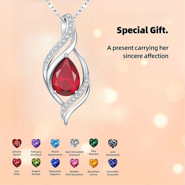 Birthstone Necklace gift for Women S925 Sterling Silver Teardrop with Cubic Zirconia- Birthday Jewelry gift for her, Girlfriend, Wife, Mom on Birthday, Anniversary