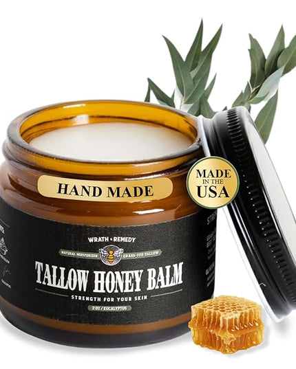 Organic Beef Tallow for Skin -2OZ (Eucalyptus, Concentrated) — Grass Fed Beef Tallow for face + Body — US-Made Tallow and Honey Balm Moisturizer for Dry & Sensitive Skin,Eczema,Rosacea (No Additives)