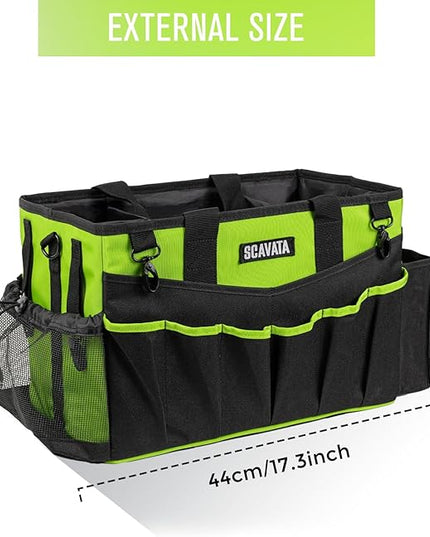Wearable Cleaning Caddy Bag, Cleaning Caddy Supplies Organizer with Handle & Shoulder Straps for Housekeepers, Under Sink & Car Cleaning Tool Organizers with 4 Foldable Divider (NeonGreen)