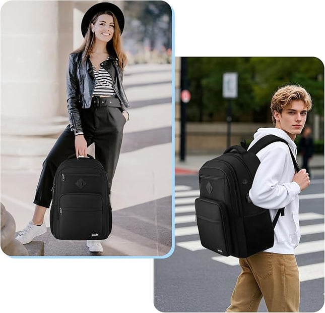 Paude Black Backpack,School Backpack for Teens Adults Laptop Bookbag for High School College Students Back Pack for Work