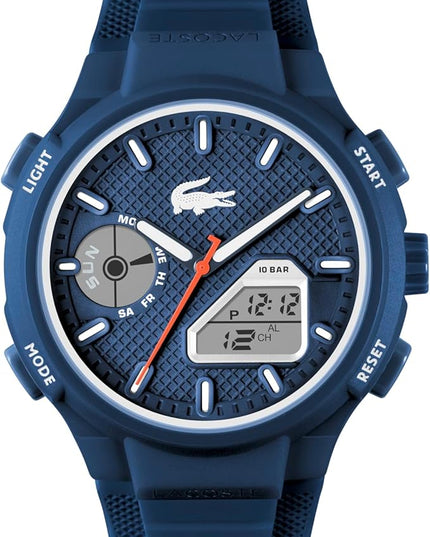 Lacoste LC33 Men's Analog-Digital Watch – TR90 Case, World Clock, Stopwatch, Alarm, Backlight, Textured Silicone Strap, Premium Fashion Timepiece - Gift for Him - 45mm