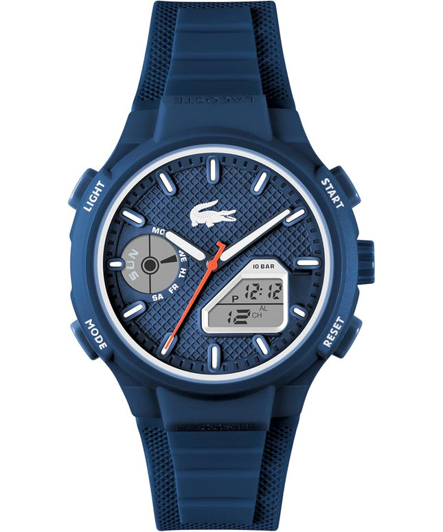 Lacoste LC33 Men's Analog-Digital Watch – TR90 Case, World Clock, Stopwatch, Alarm, Backlight, Textured Silicone Strap, Premium Fashion Timepiece - Gift for Him - 45mm