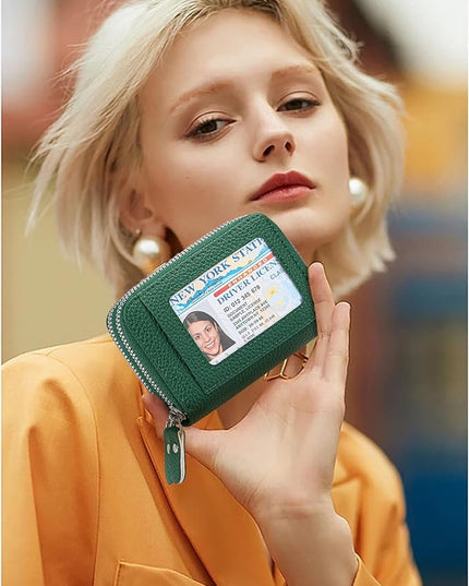 RNIEGA Credit Card Holder Wallet RFID Blocking Leather Small Wallet for Women Double Zipper Wallet with ID Window