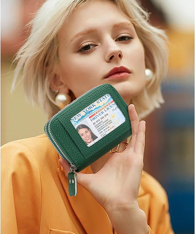 RNIEGA Credit Card Holder Wallet RFID Blocking Leather Small Wallet for Women Double Zipper Wallet with ID Window