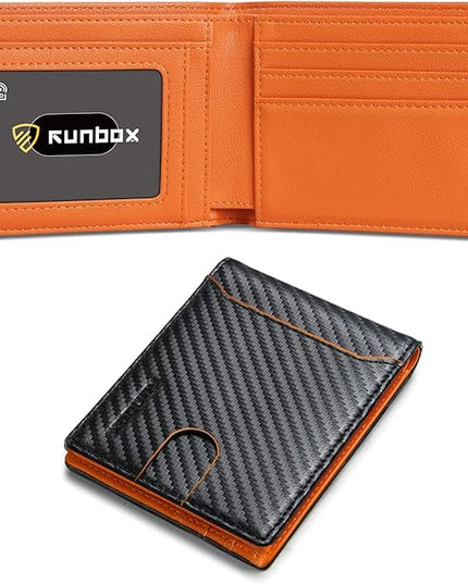 RUNBOX Wallet for Men Slim 11 Credit Card Holder Slots Leather RFID Blocking Small Thin Men's Wallet Bifold Minimalist Front Pocket Large Capacity Gift Box