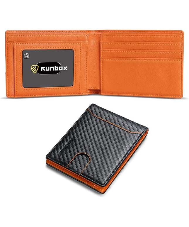 RUNBOX Wallet for Men Slim 11 Credit Card Holder Slots Leather RFID Blocking Small Thin Men's Wallet Bifold Minimalist Front Pocket Large Capacity Gift Box