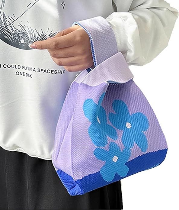 Women's Wrist Knot Tote Bag Small Crochet Wristlet Handbag Aesthetic Cute Knit Purse (Very Small Size)