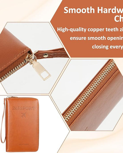 Multi-Function RFID Passport Wallet with Phone Pocket Travel Essentials Wallets Ultimate Passport Holder with Card Slots Wallet Cover Case for Women Men Holds Phones Passports Cash Boarding Passes