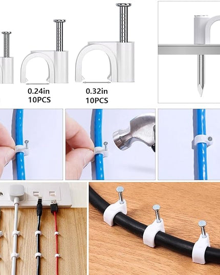 ELII 327PCS White Cable Management Kit 4 Cable Cable Sleeves, 65 Cable Clips with 13Cord Holders,20+5Roll Cable Organizer Straps,200 Fastening Cable Ties,20 Cable Zip Tie Mounts for Computer (White)
