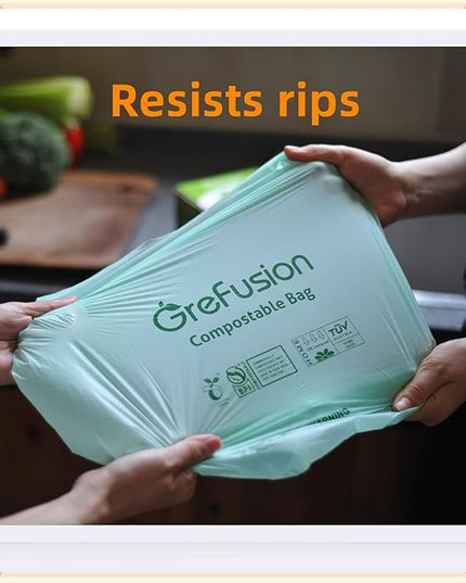 Compostable Trash Bags with handle-tie,Garbage Bags, 2.6 Gallon,Food Waste Bags,Small trash bags for compost bin kitchen,Certified by BPI and OK Compost (2.6G-50count)