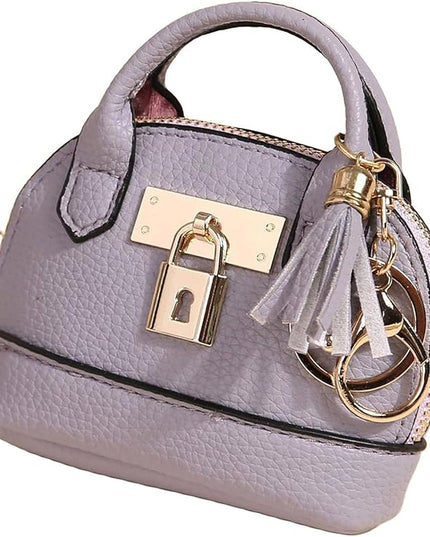 Cute Genuine Leather Keychain Coin Purse for Women with Tassels Mini Change Pouch Brown (Light Purple)