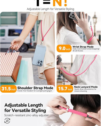 4-IN-1 Phone Lanyard + Wrist Strap, 2PCS Adjustable Length Cell Phone Lanyard with 2 Tether Tabs for iPhone,Smartphones
