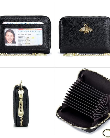 imeetu RFID Credit Card Holder, Small Leather Zipper Card Case Wallet for Women