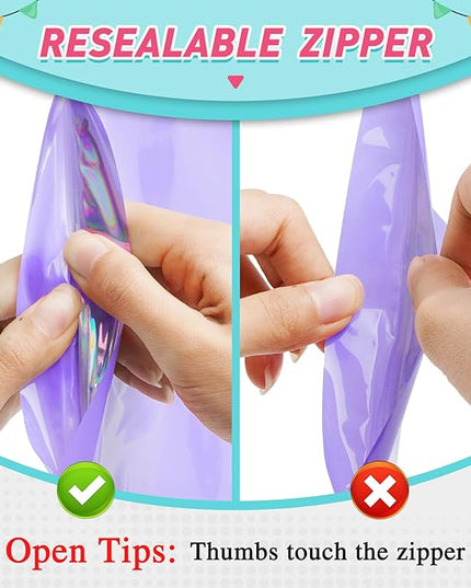 Funfery 300 Pack Smell Proof Resealable Bags for Food Storage,Holographic Bags 4x6 Purple Mylar Clear Packaging Bag- Scent Proof for Cookies, Zip Foil Pouch for Small Business