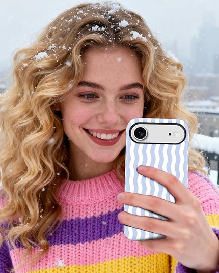 Magnetic for iPhone 17 Air Case Cute Wavy Stripes Phone Case, Shockproof Slim TPU and Hard PC Protective Phone Cover Compatible with MagSafe Designed for Women Girls, Blue