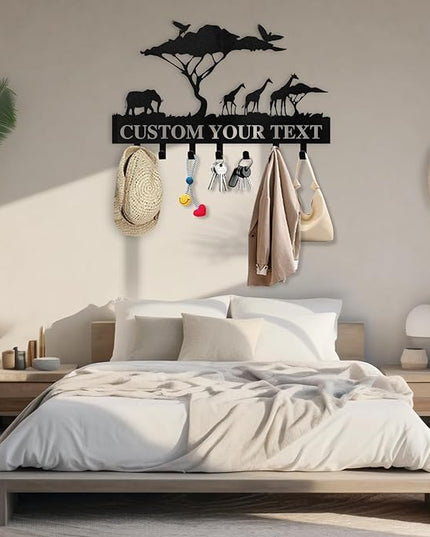 Dyoart Personalized Key Holder for Wall | Custom Name Metal Cabin Key Hooks | Coat Hook Key Rack Wall Mount | Metal Wall Key Holder | Animal Theme African Art Decor for Living Room Hallway Office