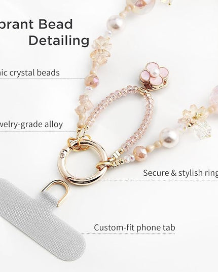 Phone Charm for Women, Anti-Theft Phone Wrist Strap Hands-Free & Beaded Chain, Detachable Cell Phone Lanyard with Tether Tab