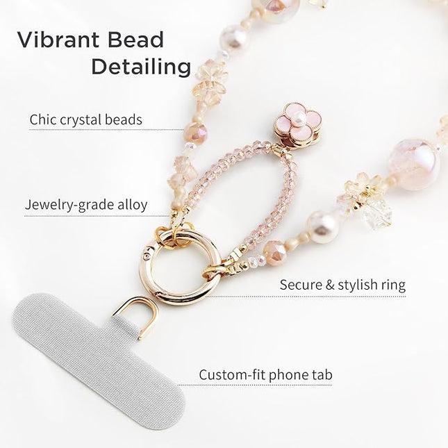 Phone Charm for Women, Anti-Theft Phone Wrist Strap Hands-Free & Beaded Chain, Detachable Cell Phone Lanyard with Tether Tab