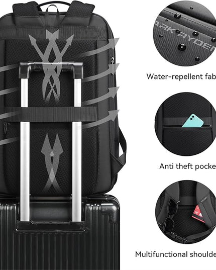 Muzee Business Backpack for Men, Travel Laptop Backpack Fits 15.6 Inch, Waterproof Expandable Bag 25L-35L, Black Work Daypack with USB & USB-C Charging Ports, Anti-Theft Pocket, Luggage Strap