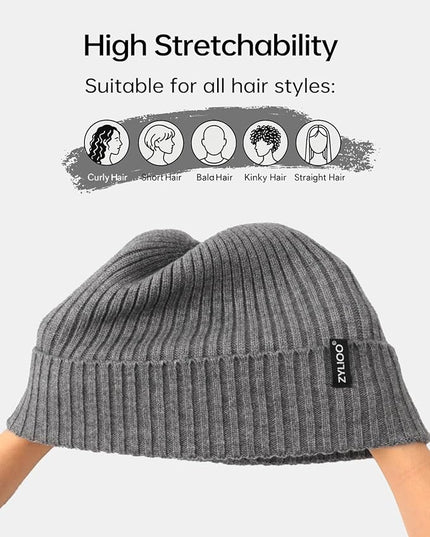 Zylioo Plus Size Fleece Lined Beanie Hat,2XL/XL/L/M/S Thermal Knitted Hat,Winter Warm Lined Snow Hats for Women Men
