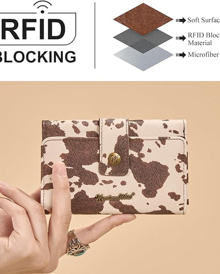 Montana West Trifold Wallets for Women Western Cow Print Small Card Wallet Ladies Female Travel Wallets Women's Small Clutch Wallet with ID Window and RFID Lining