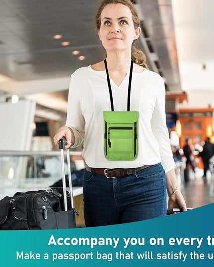 sundee Travel Neck Wallet with Double Zippers, RFID Blocking Passport Holder with Adjustable Neck Strap for Men and Women to Keep Cash, Credit Cards and Travel Documents Safe - Grass Green