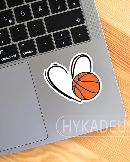 (3Pcs) Basketball Stickers Waterproof Vinyl Basketball Heart Decals for Water Bottle, Tumbler, Laptop, Phone Case, Poster Board, Scrapbooking, Team Players, Coach, 3" x 2.8"