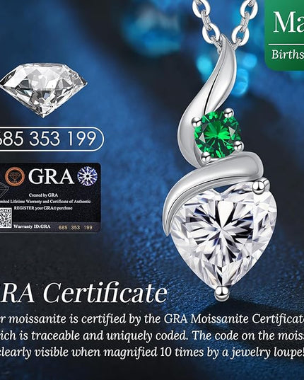 ANDSO Moissanite Heart Pendant Necklaces for Women, 925 Sterling Silver Necklace with Birthstone, Ideal Anniversary Present or Birthday Christmas Valentine Jewelry Gifts for Mom Wife Her Girlfriend