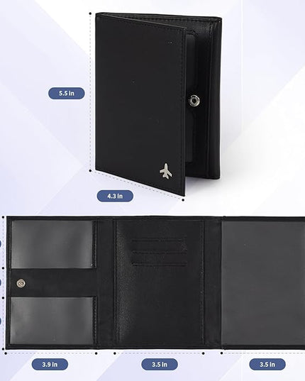 Pilot Wallet Passport Holder for Travel - RFID Blocking Genuine Leather Travel Document Holder with Gift Box Passport Wallet for Pilots Men and Women