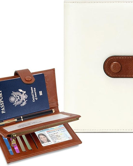 BKNOOU RFID Passport Holder Travel Wallet for Women/Men, Compact Travel Passport Wallet with Card Holders SIM Slots,Zippered Coin Pocket and Cash Slot, PU Leather Passport Holder for Travel Essentials