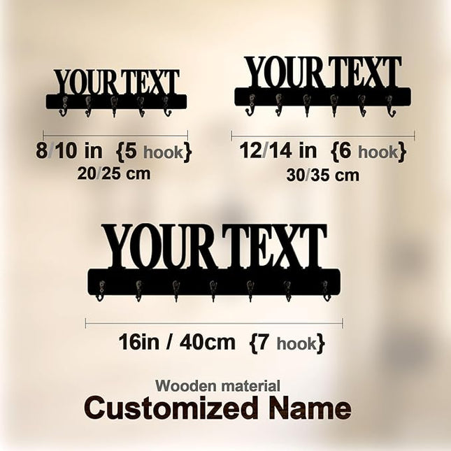 HSAEANZL Personalization Custom Text Wooden Wall Key Holder with Hooks,8-16 Inch,Housewarming Gift'S for New House Owners,Key Holder for Wall Decorative