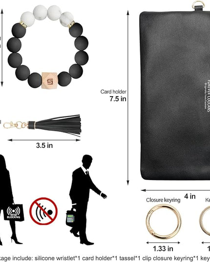 COOLANS Silicone Bracelet Wristlet Wallet Credit Card Holder RFID,ID Window,Key Ring Tassel,Slim Wallet Women Keychain Purse
