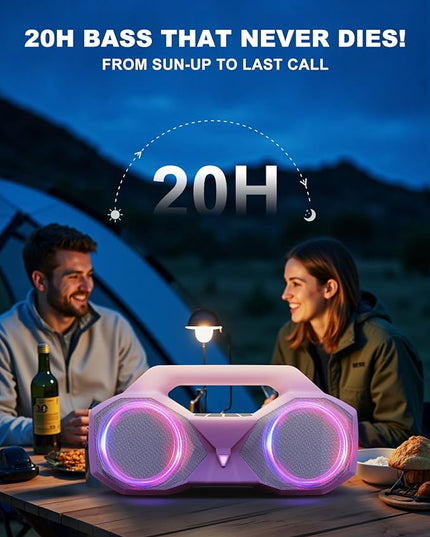 Bluetooth Speaker 80W(Peak)Loud with Bass, 20H Playtime, IPX7 Waterproof, RGB Lights, TWS, Large Portable Wireless Speakers for Outdoor, Home, Party, Pool, Beach, Tailgating, Gym, Work, Gifts (Pink)