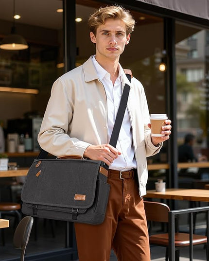 ESTARER Men Messenger Bag 15.6 inch, Water-resistant Canvas Computer Work Bag, Laptop Shoulder Bag Briefcase Satchel, Dark Grey
